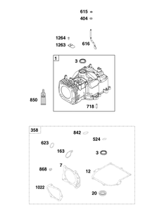 Cylinder Group Diagram and Parts List for 103M05-0111-F1 100000 - 19Z999 Briggs and Stratton Engine